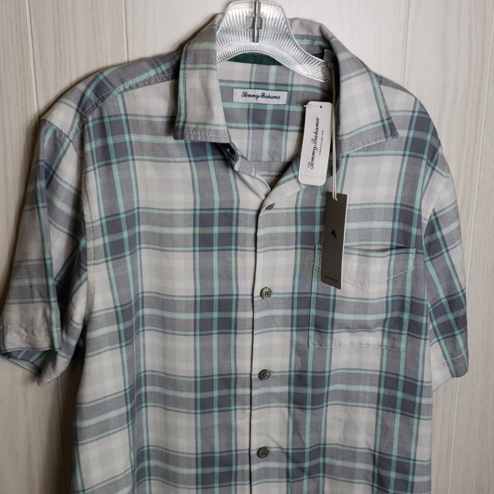 Zamora Plaid S/S Silk Shirt in Bala Shark Sz M